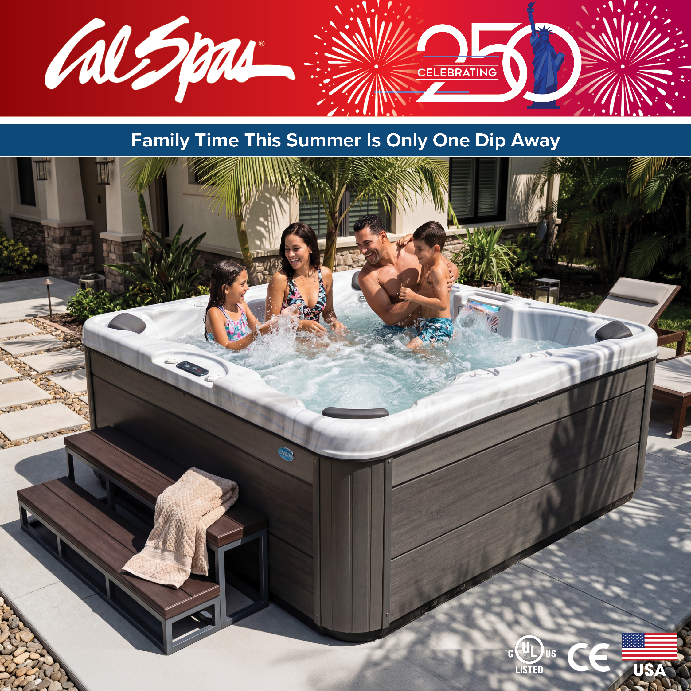 Calspas hot tub being used in a family setting - Wilmington
